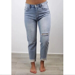High Rise Light Wash Distressed Jeans